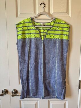 J.Crew Chambray Shift Dress with Neon Accents